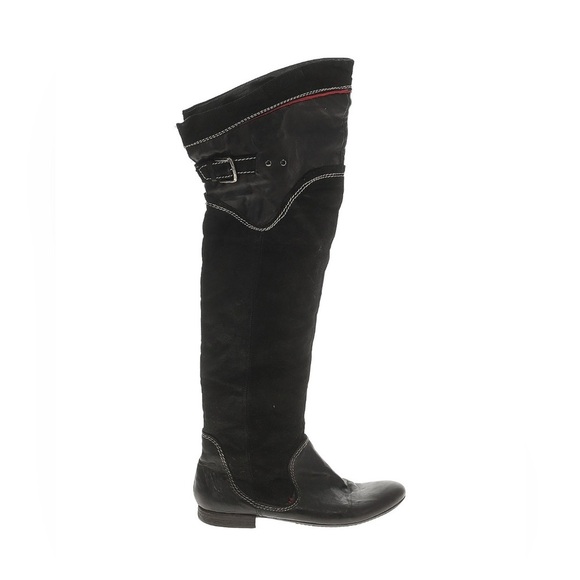 Khrio Black Suede Leather Boots Over The Knee Moto Equestrian Punk Goth Sz 9 US - Picture 1 of 16